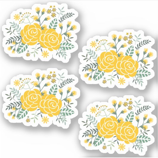 Set van 4 Gele Rose of Texas Custom Cut Sticker (Voorkant)