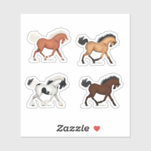 Set van 4 Zuring, Buckskin, Gypsy & Bay Paarden Sticker