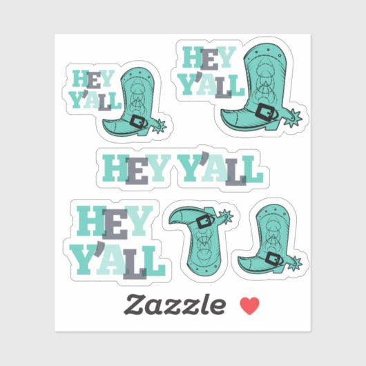 Set van 6 Hey Y'All - Texas Boots Custom-Cut Sticker (Vel)