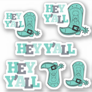 Set van 6 Hey Y'All - Texas Boots Custom-Cut Sticker
