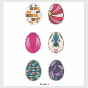 Set van 6 Kleurrijke Paaseieren Sticker