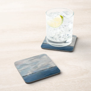 Set van 6 kustkunst harde plastic onderzetters