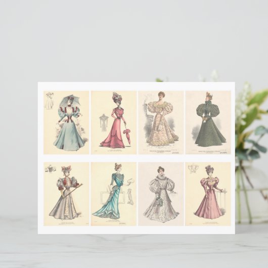Set van 8 ATC-Kaarten met Victoriaans Mode, collag (Staand voorkant)
