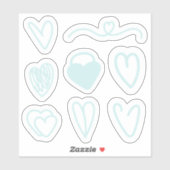 Set van 8 lichtblauwe Valentijnsdag harten sticker (Vel)