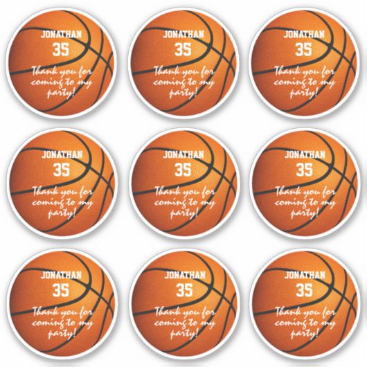 Set van 9 Basketbal Party Sports Favor Label (Voorkant)