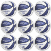 Set van 9 blauw wit basketbal partij dank u sticker (Voorkant)