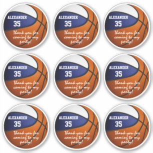 Set van 9 Blauw Wit Basketbal Party Favor Label
