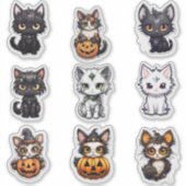 Set van 9 Halloween Cats Vinyl Stickers (Voorkant)