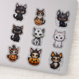 Set van 9 Halloween Cats Vinyl Stickers