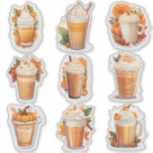 Set van 9 Pompoen Spiced Latte Vinyl Stickers (Voorkant)