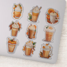 Set van 9 Pompoen Spiced Latte Vinyl Stickers