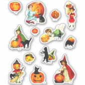  Set van Heksenkat Pumkin Halloween Sticker (Voorkant)