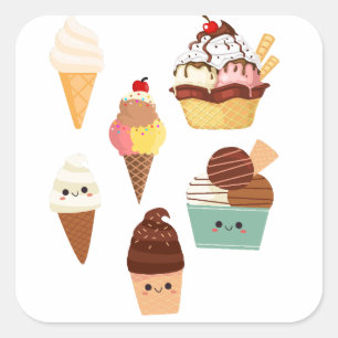 Set van ijsjes stickers. vierkante sticker