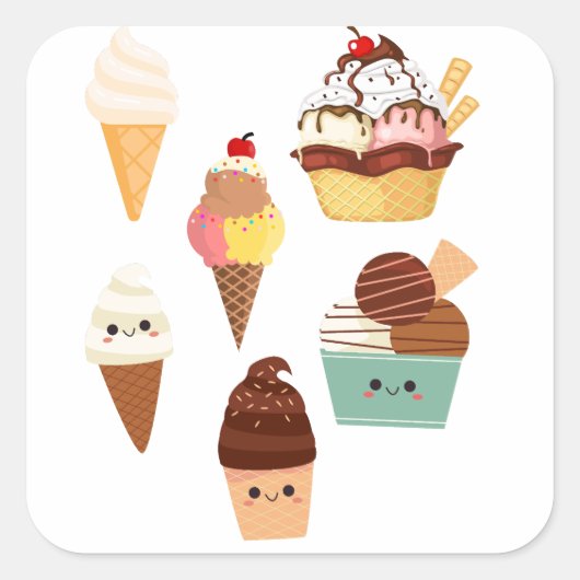 Set van ijsjes stickers. vierkante sticker (Voorkant)