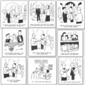 Set van negen grappige huwelijksstrips sticker (Voorkant)