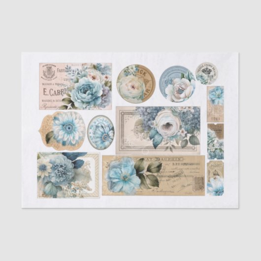 Set van prachtige blauwe bloemen Ephemera Tissuepapier (Voorkant)
