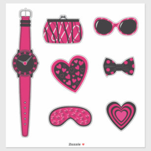 Set van roze en zwarte artikelen sticker