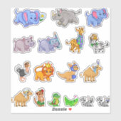 set van schattige safari dieren sticker (Vel)