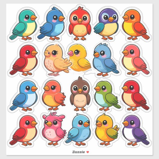 Set van Schattigee Cartoon Vogels Sticker (Vel)