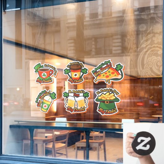Set van Six St. Patrick's Day Food Business Raamsticker (Cafe Raam)