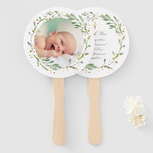 set van tien groen faux glitter doop handwaaier (Voorkant en achterkant)