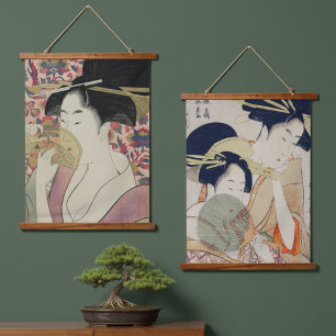 Set van Twee: Voortreffelijke Japanse Geisha Art Hangend Wandkleed