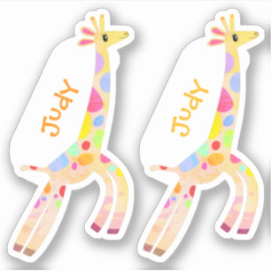 Set van Twee Whimsical Colorful Giraffe Name Label