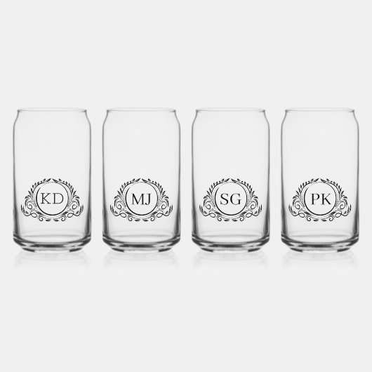 Set van vier  cirkel Lijst monogram Blikvorm Glas (Voorkant)