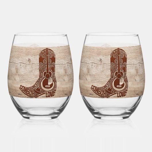 Set Wine Stemless Cowboy Verres Vaisselle (Recto)