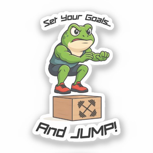 Set Your Goals And Jump - Male Frog Box Jump Sticker (Voorkant)