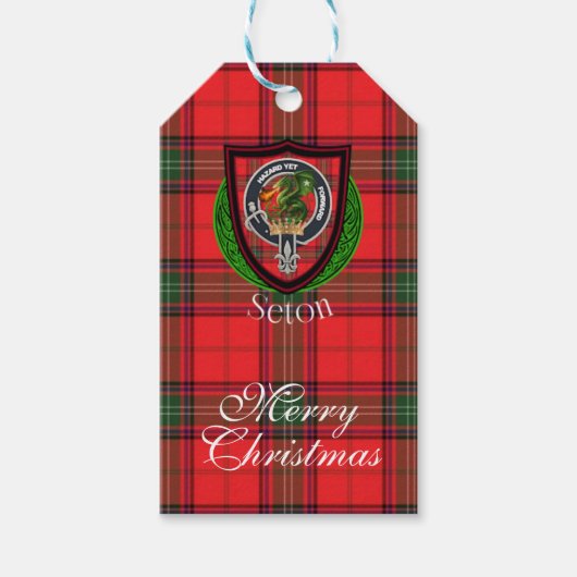 Seton Scottish Clan Tartan & Crest Cadeaulabel (Voorkant)