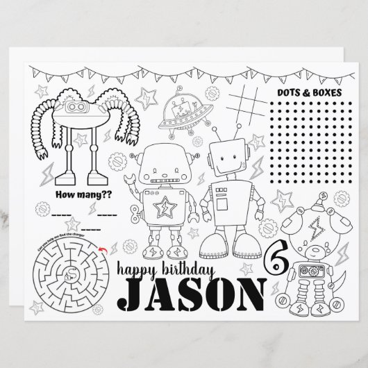 Sets de table d'anniversaire de robot, page de col (Devant / Derrière)