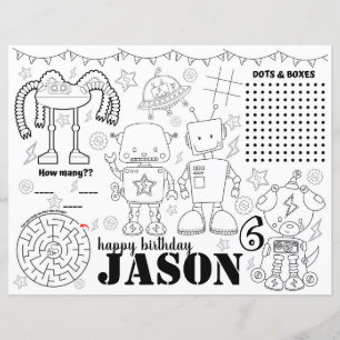 Sets de table d'anniversaire de robot, page de col
