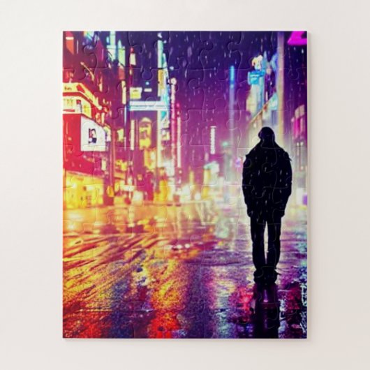 Seul Cyberpunk Dans Le Puzzle De Pluie (Vertical)