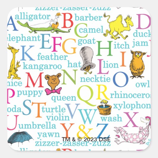 Seuss's ABC Pattern with Words Vierkante Sticker (Voorkant)