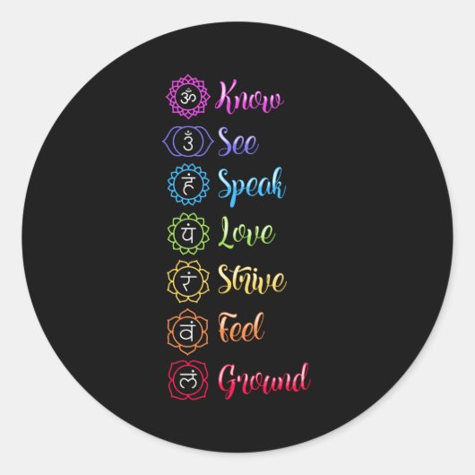 Seven Chakra Om Yoga Ronde Sticker (Voorkant)