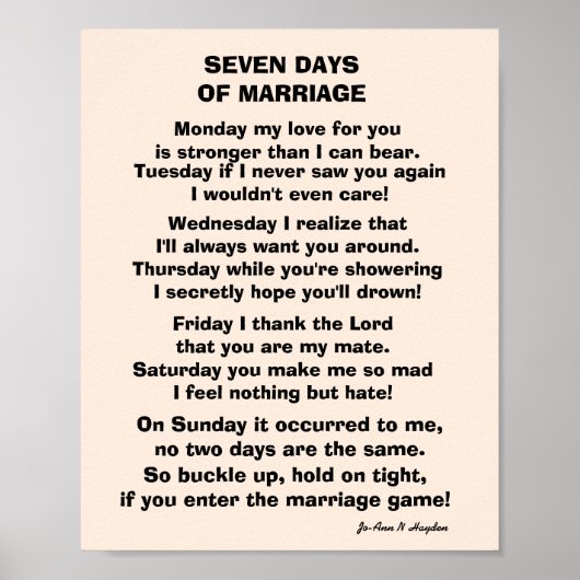 SEVEN DAYS OF MARRIAGE POEM POSTER (Devant)