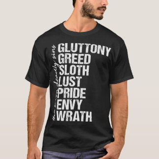 Seven Deadly Sins Vintage Distressed Design List T-shirt