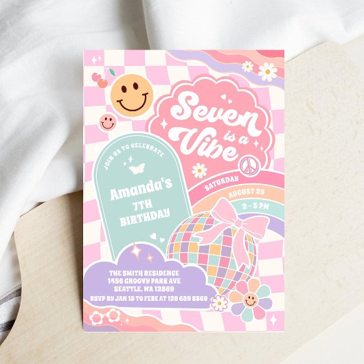 Seven Is A Vibe Cloud Rainbow Disco 7th Birthday  Kaart