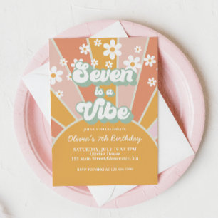 Seven is a Vibe Retro Sunshine madeliefje boho blo Kaart