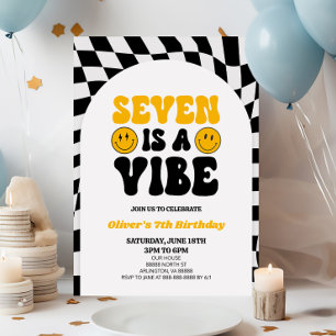 Seven is een vibe retro eerste 7e verjaardagsfeest kaart