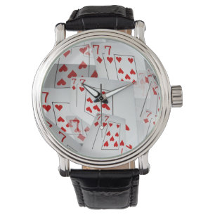 Sevens, Poker Cards, Mannen Leather Big Face Watch Horloge