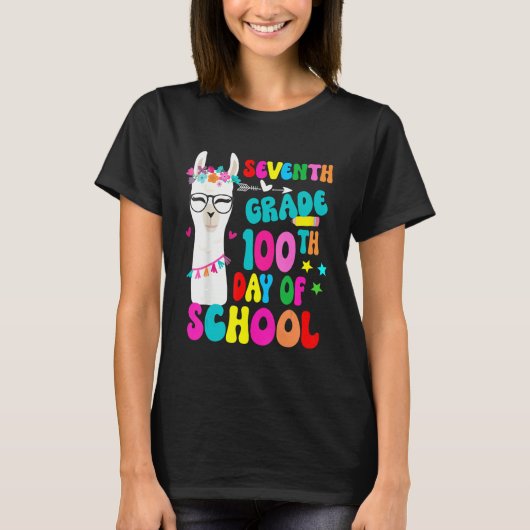 Seventh Grade 100 Days Smarter No Prob Llama Teach T-shirt (Voorkant)