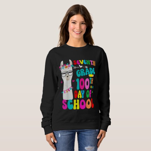 Seventh Grade 100 Days Smarter No Prob Llama Teach Trui (Voorkant volledig)