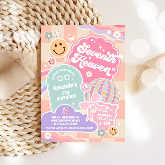 Seventh Heaven Cloud Rainbow Disco 7th Birthday Kaart