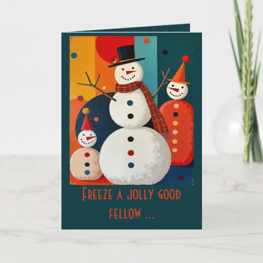 Seventies Style Snowmen Retro Modern Christmas Kaart (Voorkant)