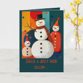 Seventies Style Snowmen Retro Modern Christmas Kaart (Gele Bloem)