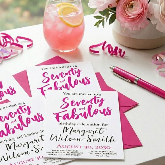 Seventy and Fabulous Pink Script Birthday Kaart