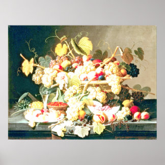 Severin Roesen - Levensduur met fruit Poster