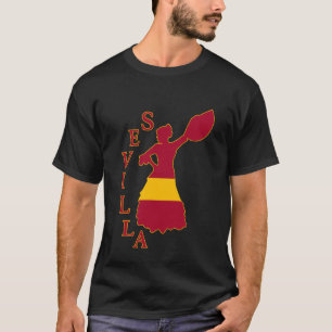 Sevilla Flamenco Danser Souvenir met Spanje Vlag W T-shirt